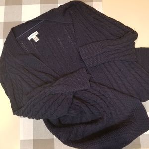 Dark Navy 3/4 Sleeve Cable-Knit Cardigan